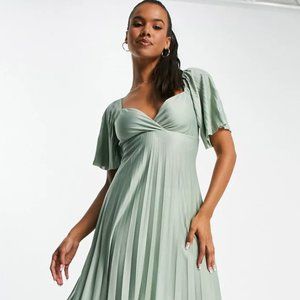 ASOS Pleated Twist Back Cap Sleeve Maxi Dress | Size 6 | Green